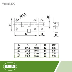 Zasuwka stalowa 60x30mm niklowana mod. 390