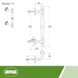 Pochwyt drzwiowy odchylony 250mm mosiężny lakierowany mod.11