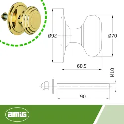 Gałka drzwiowa stała mod. 13 śr. 76mm pełna mosiądz lakierowany
