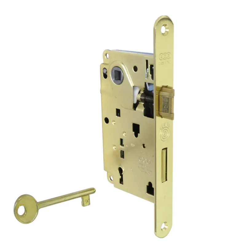 Zamek drzwiowy na klucz 90/50 mosiądzowany front 22x196mm CENTRO z ryglem