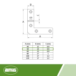 Narożnik montażowy 50x50x14mm cynkowany mod.1