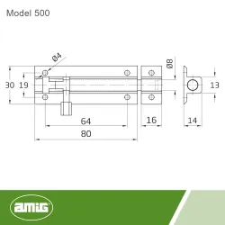Zasuwka aluminiowa 80x30mm brązowa mod. 500 DIS