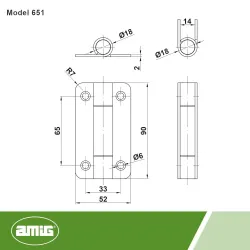 Zawias sprężynowy 90x52mm stal nierdzewna INOX mod. 651