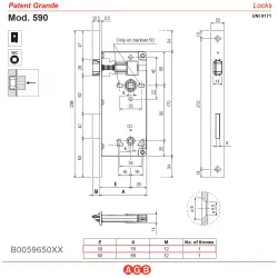 Zamek drzwiowy łazienkowy 90/50 niklowany F22 prost. PATENT GRANDE