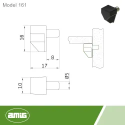 Podpórki meblowe z bolcem fi. 5mm czarna 8 szt. mod. 161 BAG
