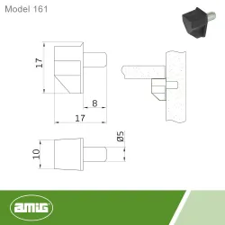Podpórka do półki meblowej z bolcem/sztyftem fi.5mm czarna mod. 161
