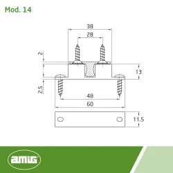 Zatrzask meblowy dwukulkowy 60x12mm mosiądz satyna mod. 14