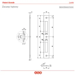 Zaczep kątowy 194x22x4mm mosiądzowany prostokątny do zamków PATENT