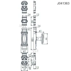 Klamka typu Cremone komplet z prowadnicami czarna/mosiądz RY 16/01 V2