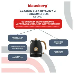 Czajnik elektryczny 1,7l z termometrem Inox czarny Klausberg