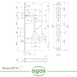 Zamek drzwiowy na wkładkę 72/50 F20 złoto antyczne mod. BETA