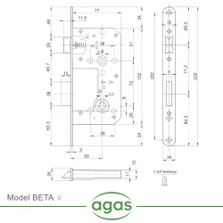 Zamek drzwiowy łazienkowy 72/50 F20 nikiel satyna mod. BETA