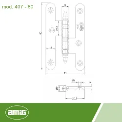 Zawias mosiężny 80x41mm mosiądz satyna LEWY pl mod. 407