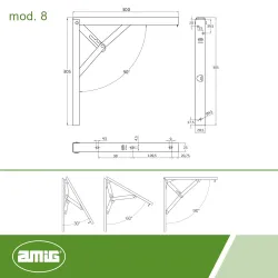 Wspornik półki składany stalowy chromowany 300x300mm mod. 8
