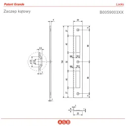 Zaczep kątowy 194x22x4mm mosiądzowany prostokątny do zamków PATENT