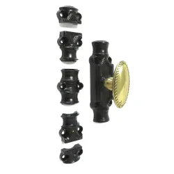 Klamka typu Cremone komplet z prowadnicami czarna/mosiądz RY 16/01 V2