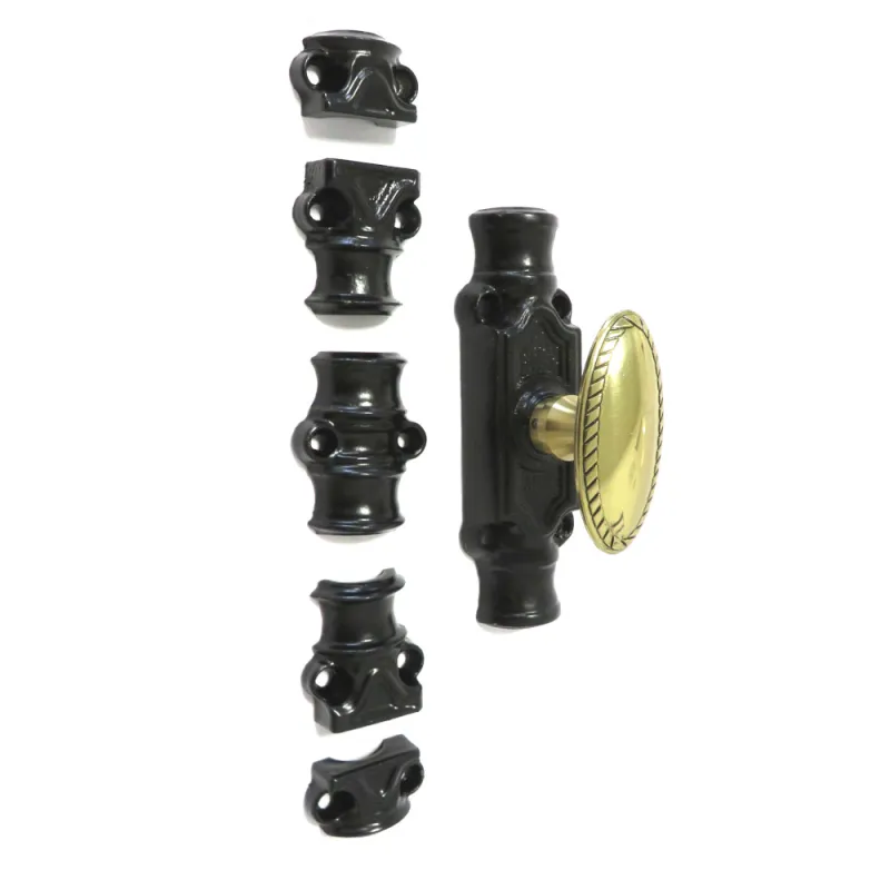 Klamka typu Cremone komplet z prowadnicami czarna/mosiądz RY 16/01 V2