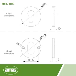 Szyld wkładki rozeta 53mm INOX czarny mod.3RX