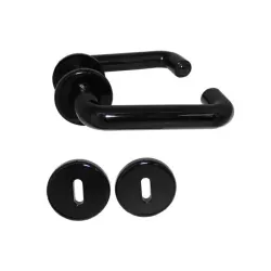 Klamka z rozetami na klucz plastik czarna tzw. bezpieczna mod. IRIS