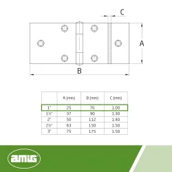 Zawias stalowy 25x76x1mm cynkowany mod. 814