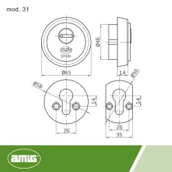 Szyld antywłamaniowy 65mm mosiądz złoto antyczne mod.31