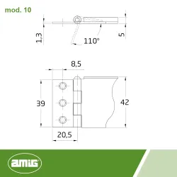 Zawias meblowy 42mm stalowy cynkowany LEWY (pl) mod. 10