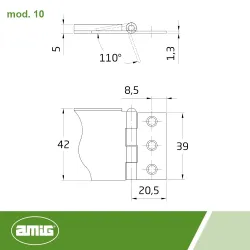 Zawias mod.10 Lewy mosiądzowany