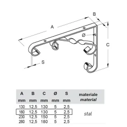 Wspornik półki stalowy czarny połysk 180x130mm COUNTRY 18