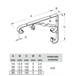 Wspornik półki stalowy czarny 280x180 mm COUNTRY 28