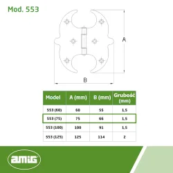Zawias czarny ozdobny młotkowany 75x66x1,5 motylek mod.553