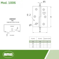 Zawias mosiężny lakierowany 50x40mm LEWY (pl) mod. 1006