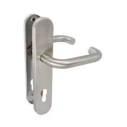 Klamka drzwiowa tzw. bezpieczna INOX na wkładkę 85mm długi szyld mod. 3PXB85 AMIG