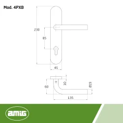 Klamka drzwiowa na wkładkę 85mm INOX długi szyld mod. 4PXB85 AMIG