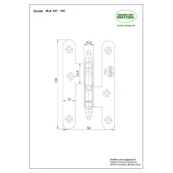 Zawias do drzwi 100x58 mosiądz satyna rozłączny PRAWY (pl) mod. 407