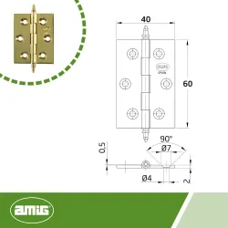 Zawias mosiężny lakierowany 60x40mm splatany mod. 1003