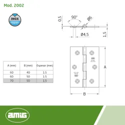 Zawias ze stali nierdzewnej inox 70x50mm splatany mod. 2002
