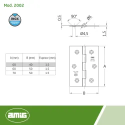 Zawias ze stali nierdzewnej inox 60x40mm splatany mod. 2002