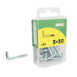 Haczyki wkręcane 3x30mm cynkowane Hak prosty 26 szt.