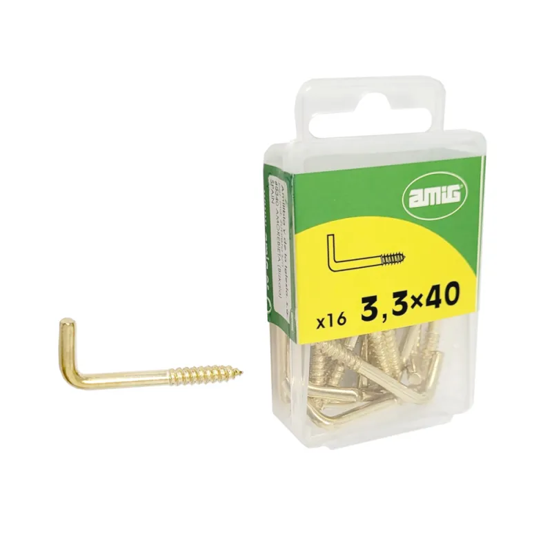 Haczyki wkręcane 3,3x40mm mosiądzowane hak prosty 16 szt.