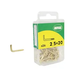Haczyki wkręcane 2,5x20mm mosiądzowane hak prosty 26szt.