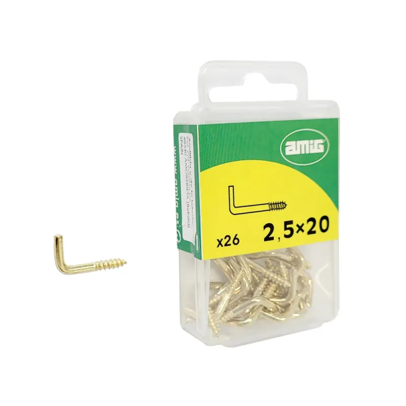Haczyki wkręcane 2,5x20mm mosiądzowane hak prosty 26szt.