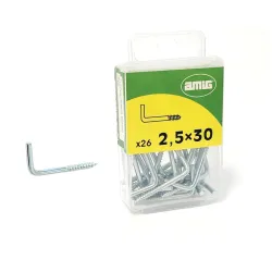 Haczyki wkręcane 2,5x30mm cynkowane hak prosty 26 szt.