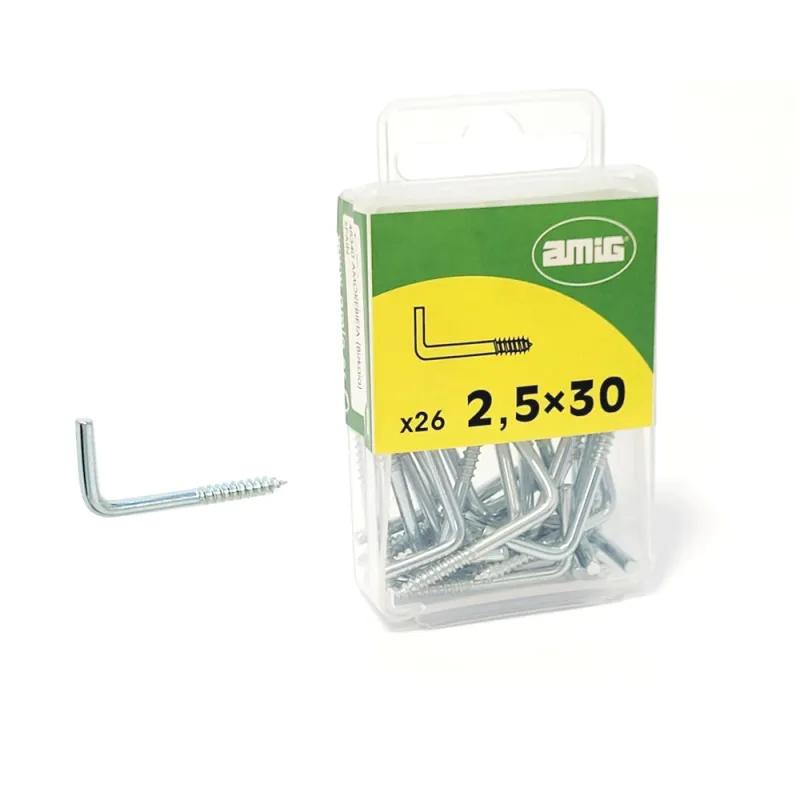 Haczyki wkręcane 2,5x30mm cynkowane hak prosty 26 szt.