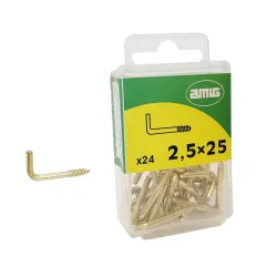 Haczyki wkręcane 2,5x25mm mosiądzowane hak prosty 24 szt.