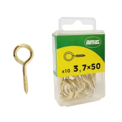 Haczyki oczkowe wkręcane 3,7x50mm oczko 12mm mosiądzowane 10szt.
