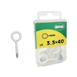 Haczyki oczkowe wkręcane 3,3x40mm oczko 12mm białe 8szt.
