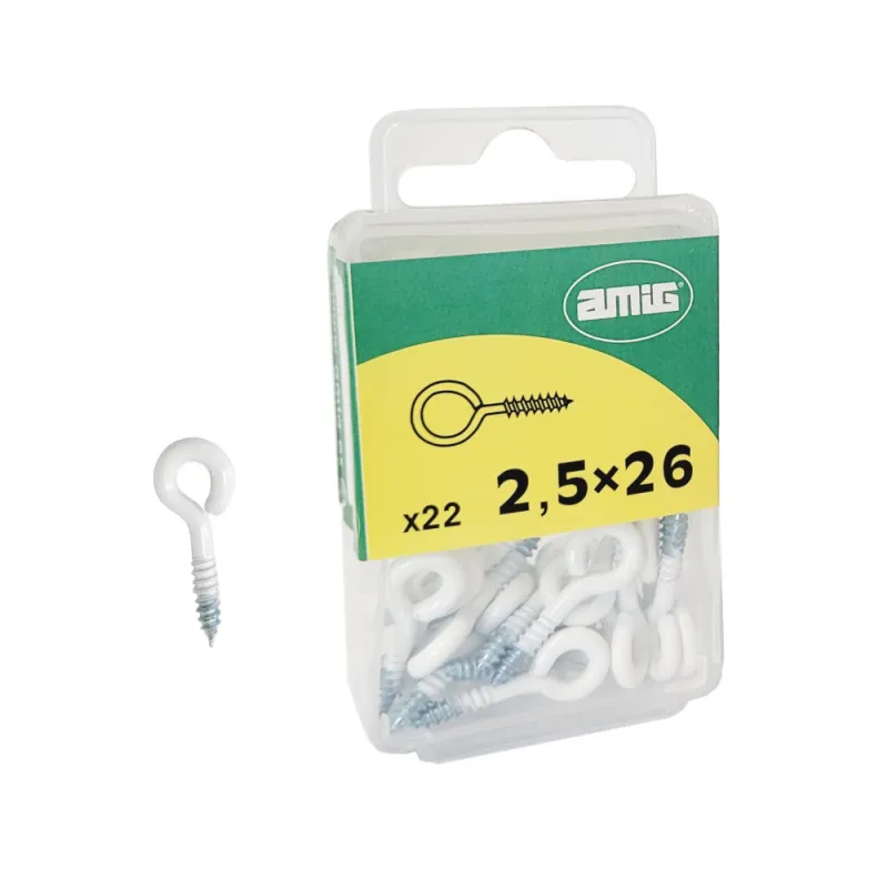 Haczyki oczkowe wkręcane 2,5x26mm oczko 4,5mm białe 22szt.