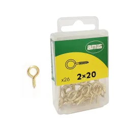 Haczyki oczkowe wkręcane 2x20mm oczko 6mm mosiądzowane 26szt.