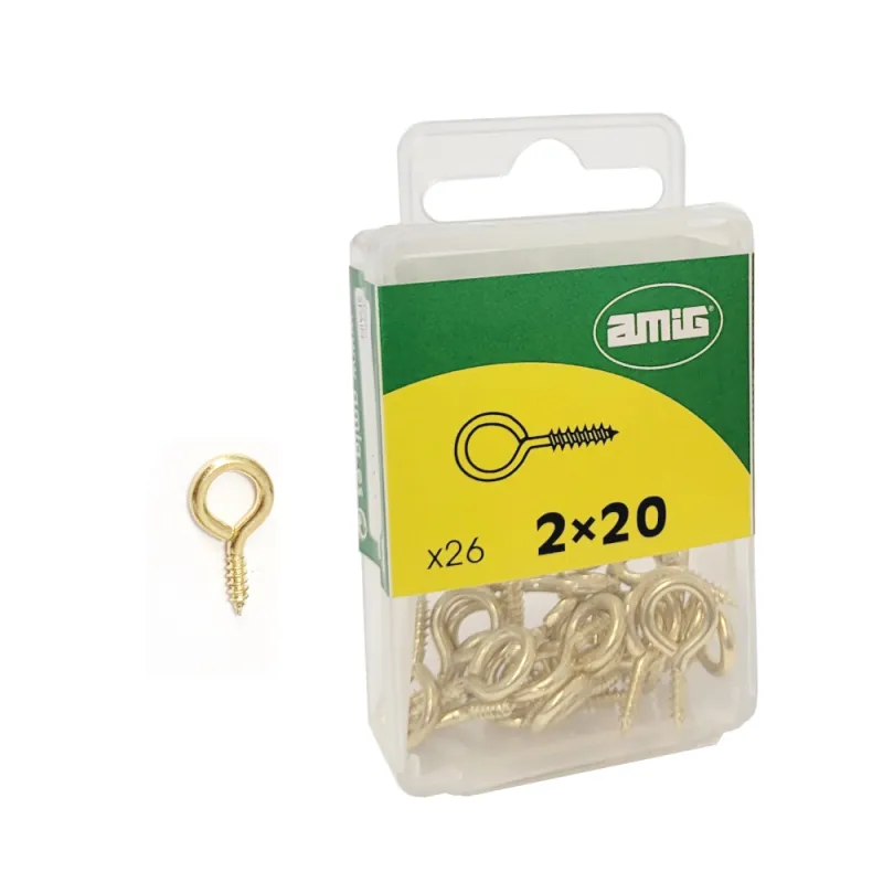 Haczyki oczkowe wkręcane 2x20mm oczko 6mm mosiądzowane 26szt.