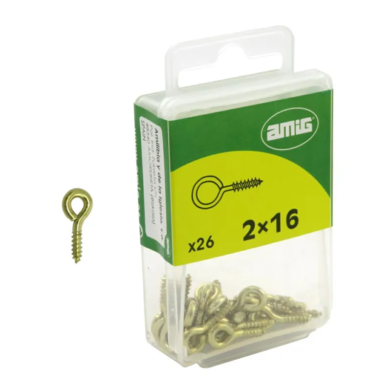 Haczyki oczkowe wkręcane 2x16mm oczko 4mm mosiądzowane 26szt.